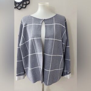 Sioni Gray and White Grid Cardigan